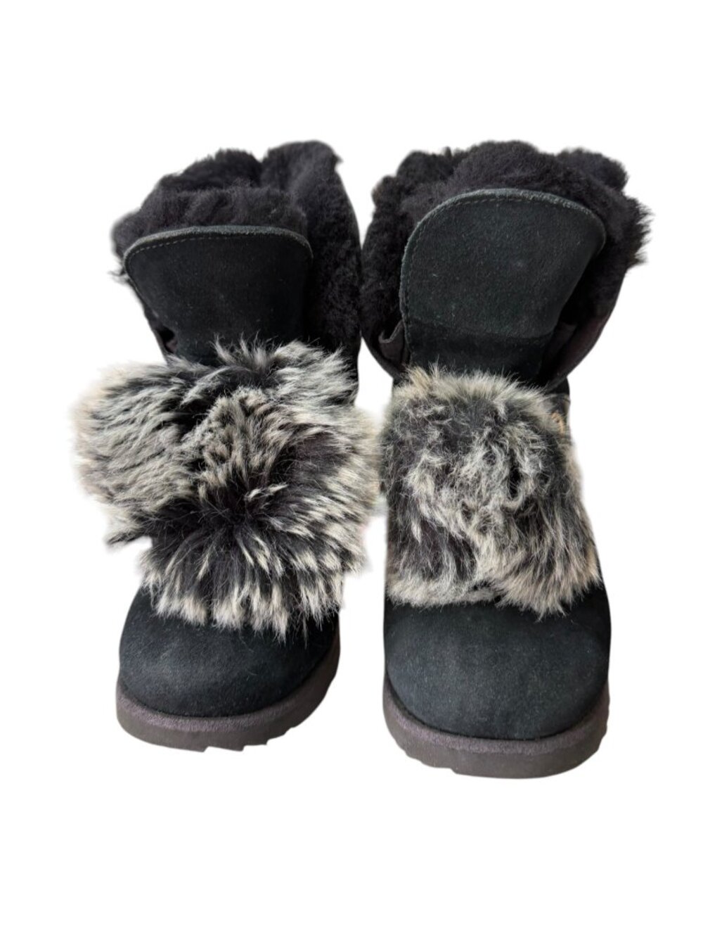 UGG Black Glitter & Faux Fur Kids Boots Size 1 Winter Warm Durable Sole